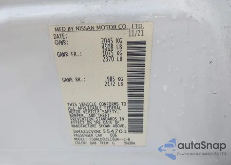 2022 Nissan Leaf Sv из США, поврежденный, VIN 1N4AZ1CVXNC554701